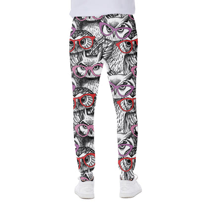 Owl With Glasses Pattern Print Scuba Joggers