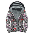 Owl With Glasses Pattern Print Sherpa Lined Zip Up Hoodie