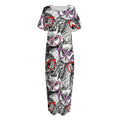 Owl With Glasses Pattern Print Short Sleeve Long Nightdress
