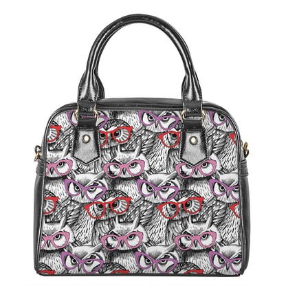 Owl With Glasses Pattern Print Shoulder Handbag