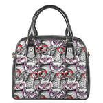 Owl With Glasses Pattern Print Shoulder Handbag