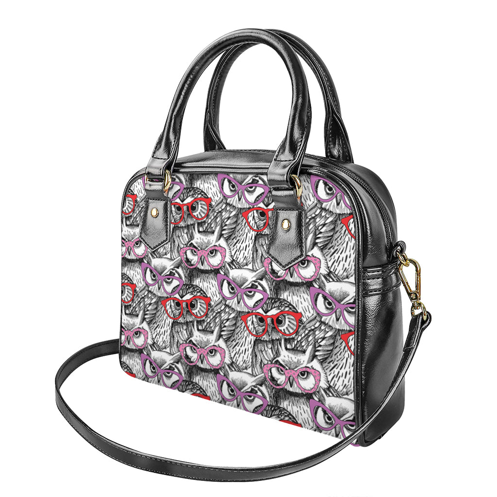 Owl With Glasses Pattern Print Shoulder Handbag