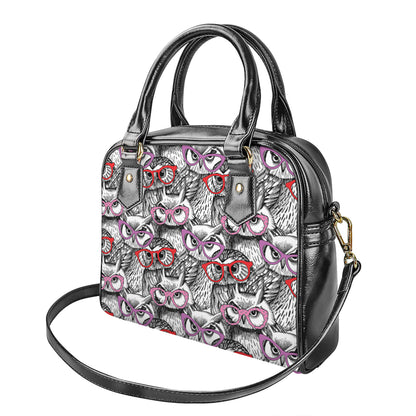 Owl With Glasses Pattern Print Shoulder Handbag