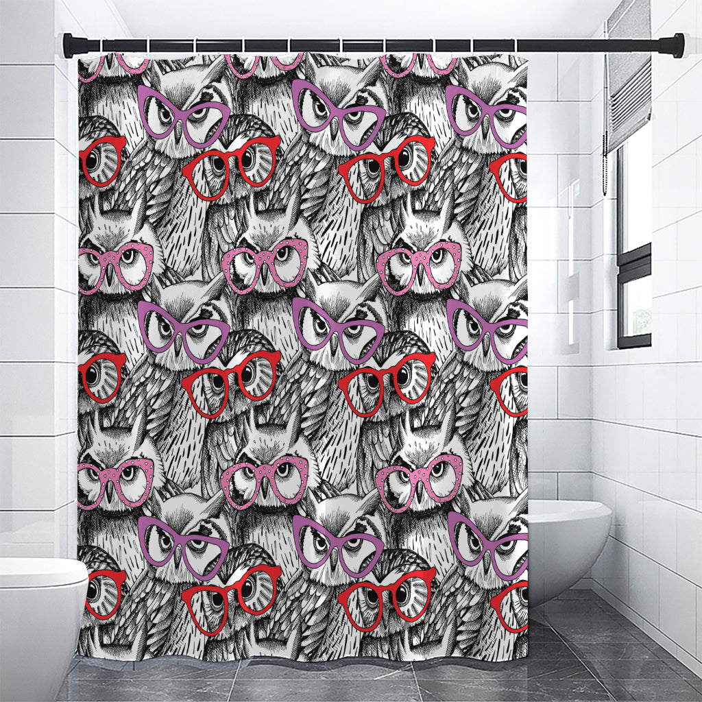 Owl With Glasses Pattern Print Shower Curtain