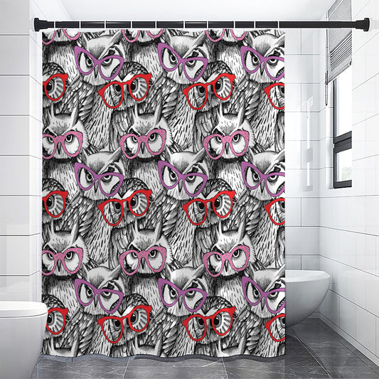 Owl With Glasses Pattern Print Shower Curtain