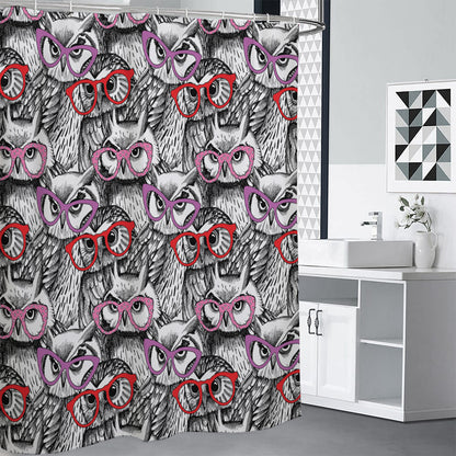 Owl With Glasses Pattern Print Shower Curtain