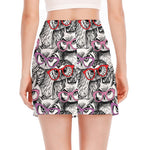Owl With Glasses Pattern Print Side Slit Mini Skirt