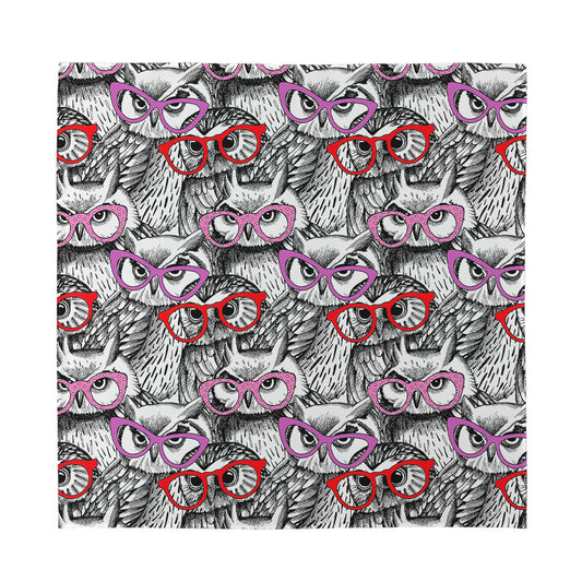 Owl With Glasses Pattern Print Silk Bandana