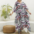 Owl With Glasses Pattern Print Silk V-Neck Kaftan Dress