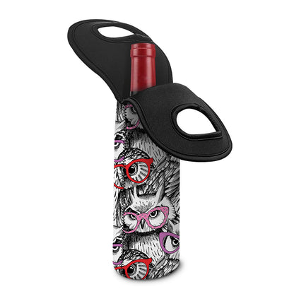 Owl With Glasses Pattern Print Single Neoprene Wine Tote