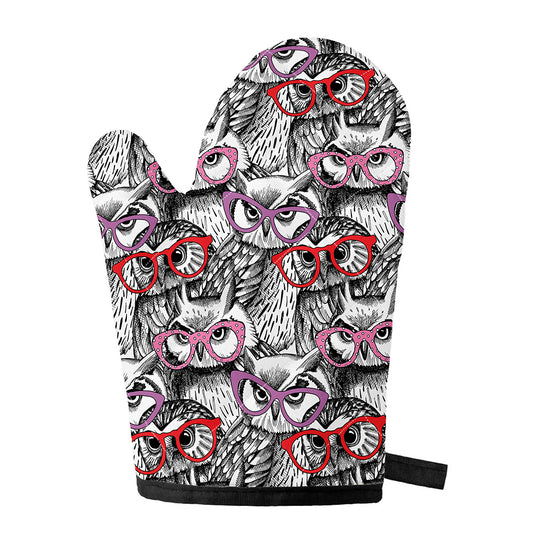 Owl With Glasses Pattern Print Single Oven Mitt