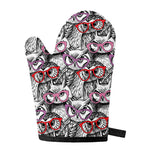 Owl With Glasses Pattern Print Single Oven Mitt
