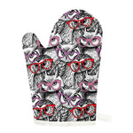 Owl With Glasses Pattern Print Single Oven Mitt