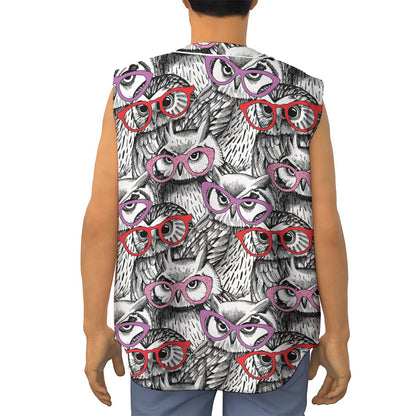Owl With Glasses Pattern Print Sleeveless Baseball Jersey