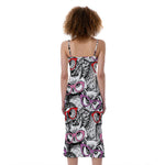 Owl With Glasses Pattern Print Slim Fit Midi Cami Dress
