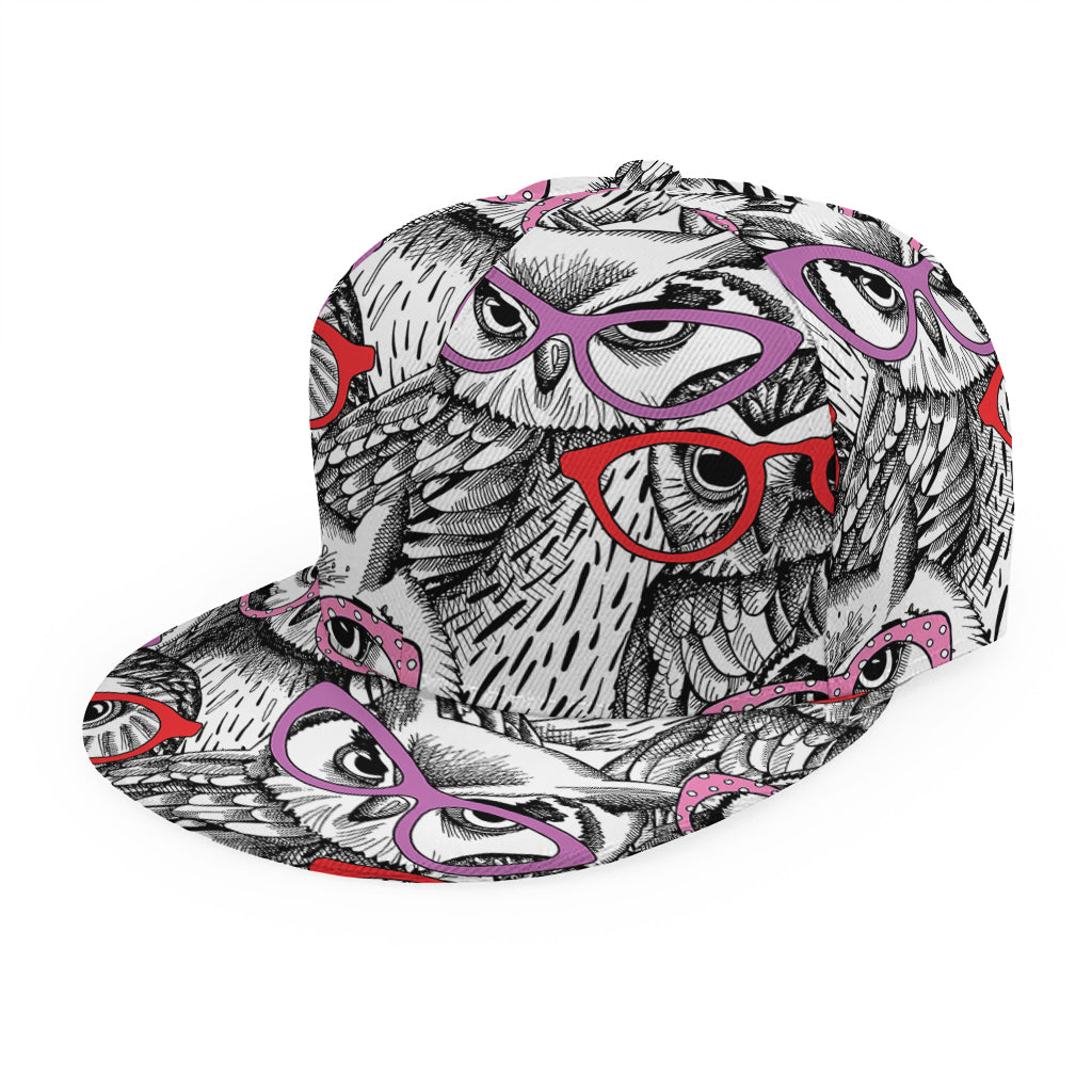 Owl With Glasses Pattern Print Snapback Cap