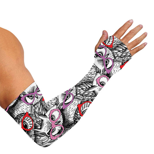 Owl With Glasses Pattern Print Sun Protection Arm Sleeves