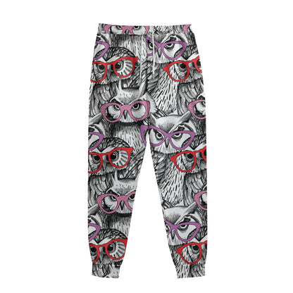 Owl With Glasses Pattern Print Sweatpants