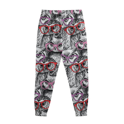 Owl With Glasses Pattern Print Sweatpants