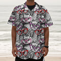 Owl With Glasses Pattern Print Textured Short Sleeve Shirt