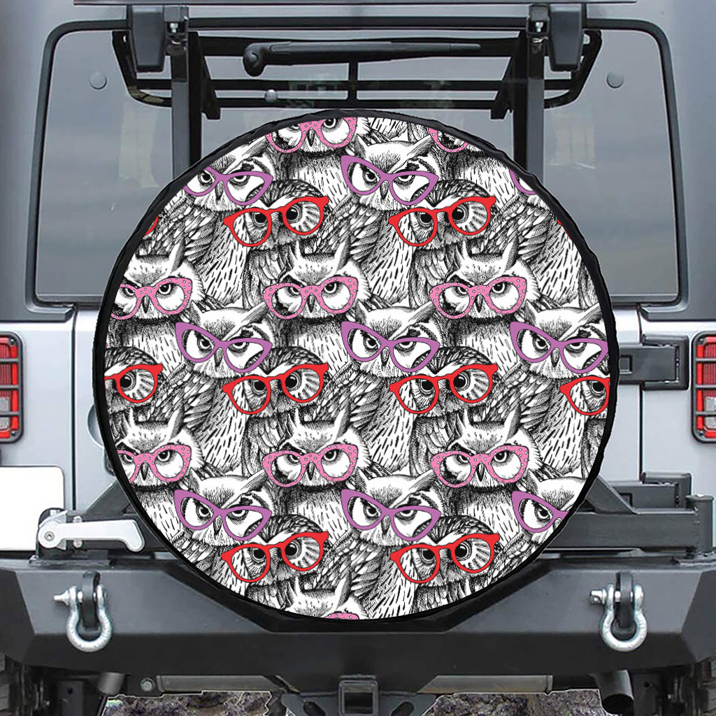 Owl With Glasses Pattern Print Tire Cover