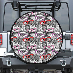 Owl With Glasses Pattern Print Tire Cover