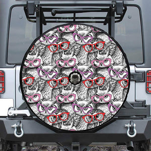 Owl With Glasses Pattern Print Tire Cover With Camera Hole