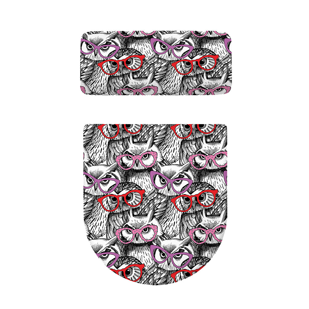 Owl With Glasses Pattern Print Toilet Lid And Tank Cover Set