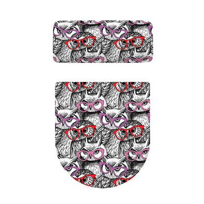 Owl With Glasses Pattern Print Toilet Lid And Tank Cover Set