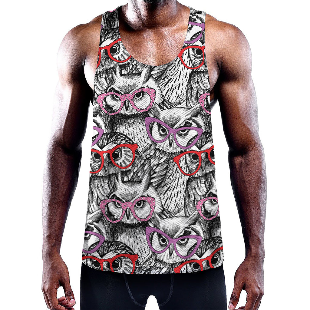Owl With Glasses Pattern Print Training Tank Top