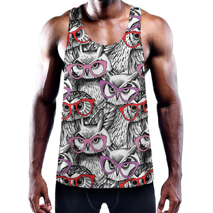 Owl With Glasses Pattern Print Training Tank Top