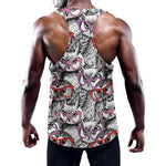 Owl With Glasses Pattern Print Training Tank Top