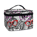 Owl With Glasses Pattern Print Travel Makeup Bag