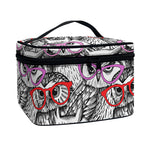 Owl With Glasses Pattern Print Travel Makeup Bag