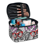 Owl With Glasses Pattern Print Travel Makeup Bag