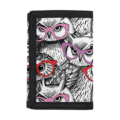 Owl With Glasses Pattern Print Trifold Wallet