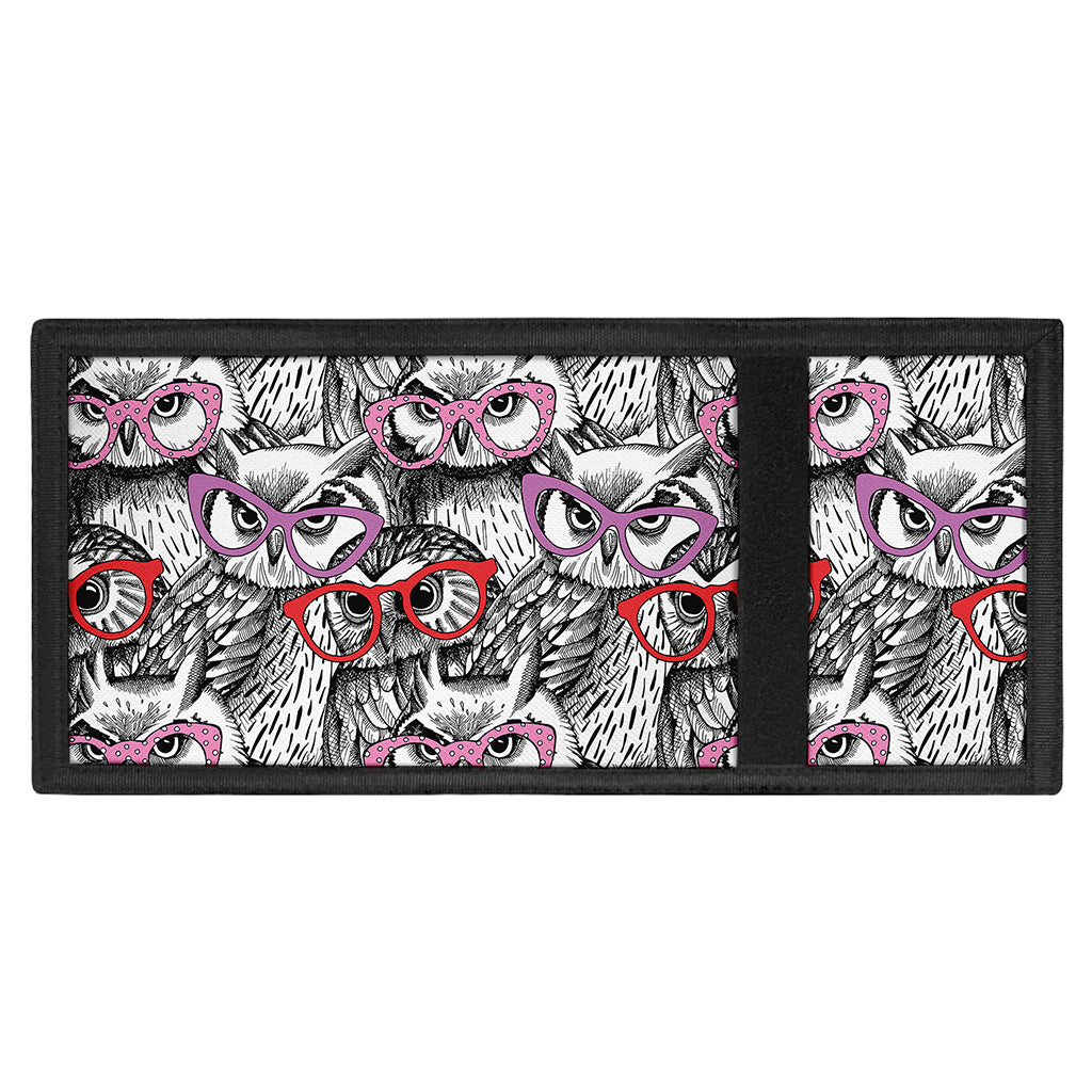 Owl With Glasses Pattern Print Trifold Wallet