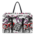 Owl With Glasses Pattern Print Utility Tote Bag