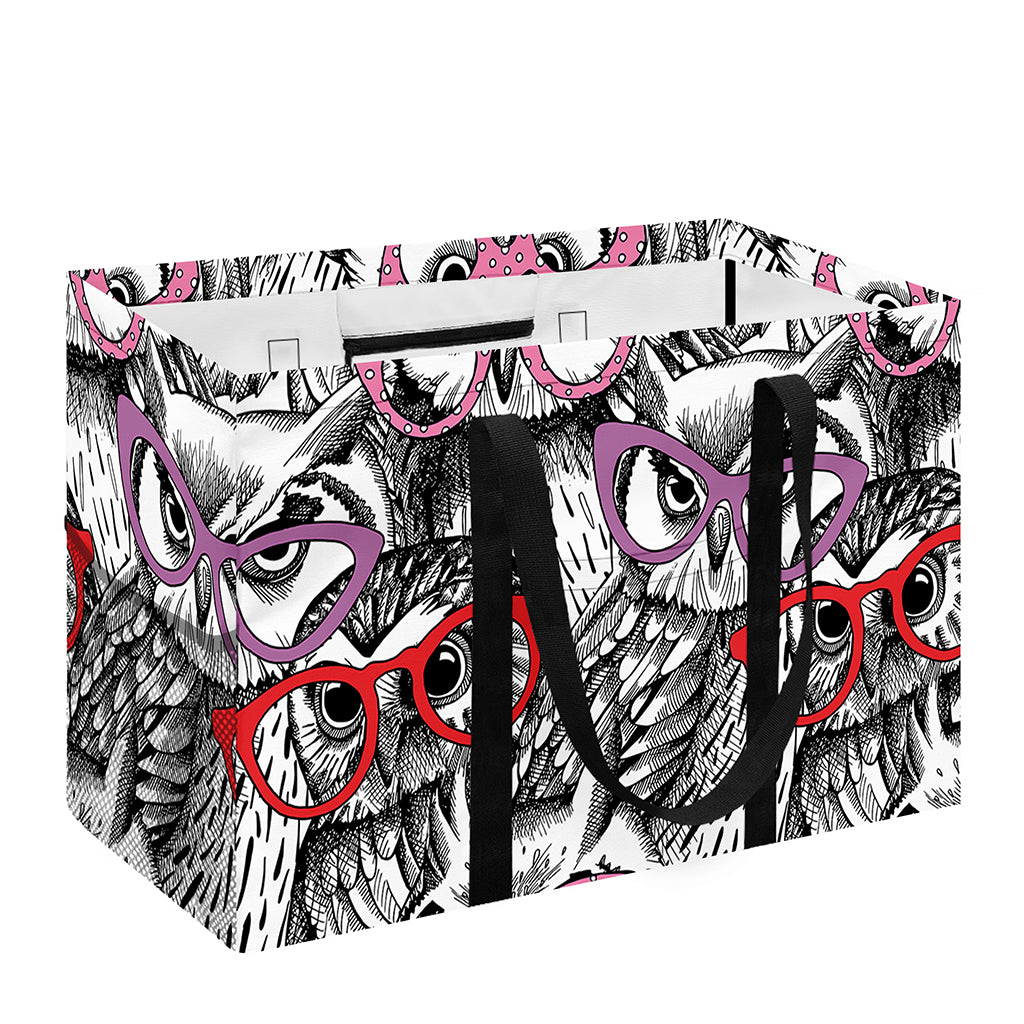 Owl With Glasses Pattern Print Utility Tote Bag