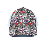 Owl With Glasses Pattern Print White Mesh Trucker Cap