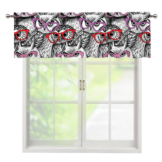 Owl With Glasses Pattern Print Window Valance