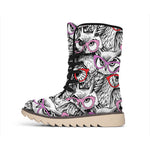 Owl With Glasses Pattern Print Winter Boots