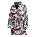 Owl With Glasses Pattern Print Women's Bathrobe