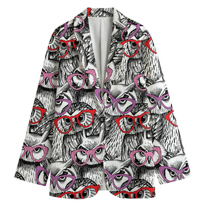 Owl With Glasses Pattern Print Women's Blazer