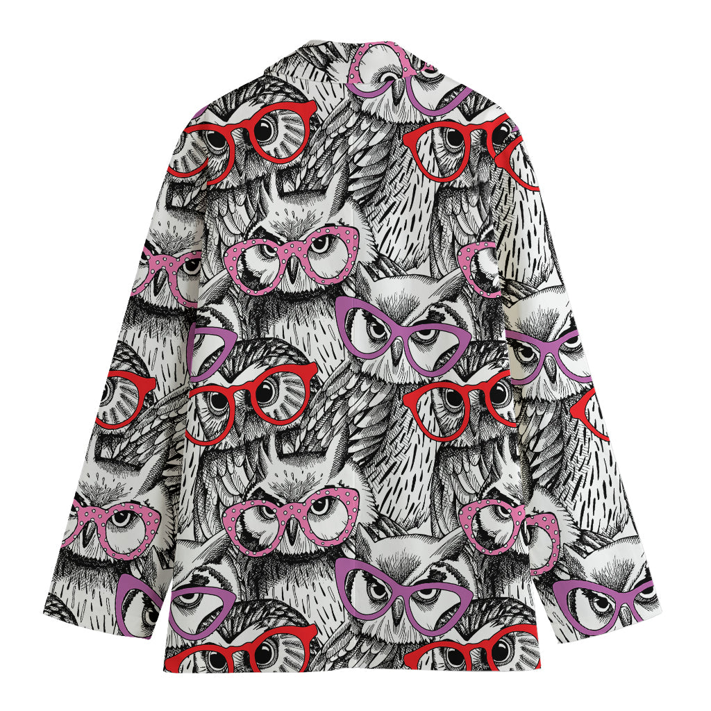Owl With Glasses Pattern Print Women's Blazer