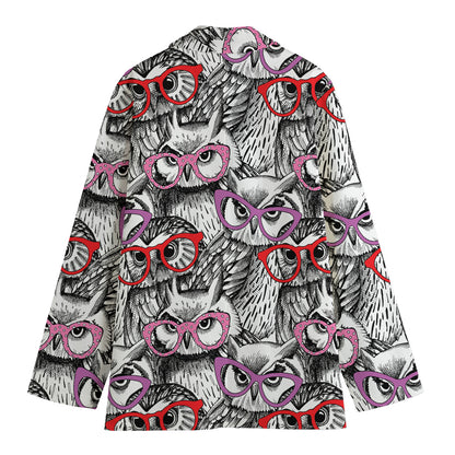 Owl With Glasses Pattern Print Women's Blazer