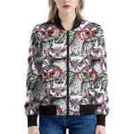 Owl With Glasses Pattern Print Women's Bomber Jacket