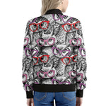 Owl With Glasses Pattern Print Women's Bomber Jacket
