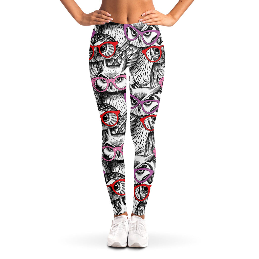 Owl With Glasses Pattern Print Women's Leggings