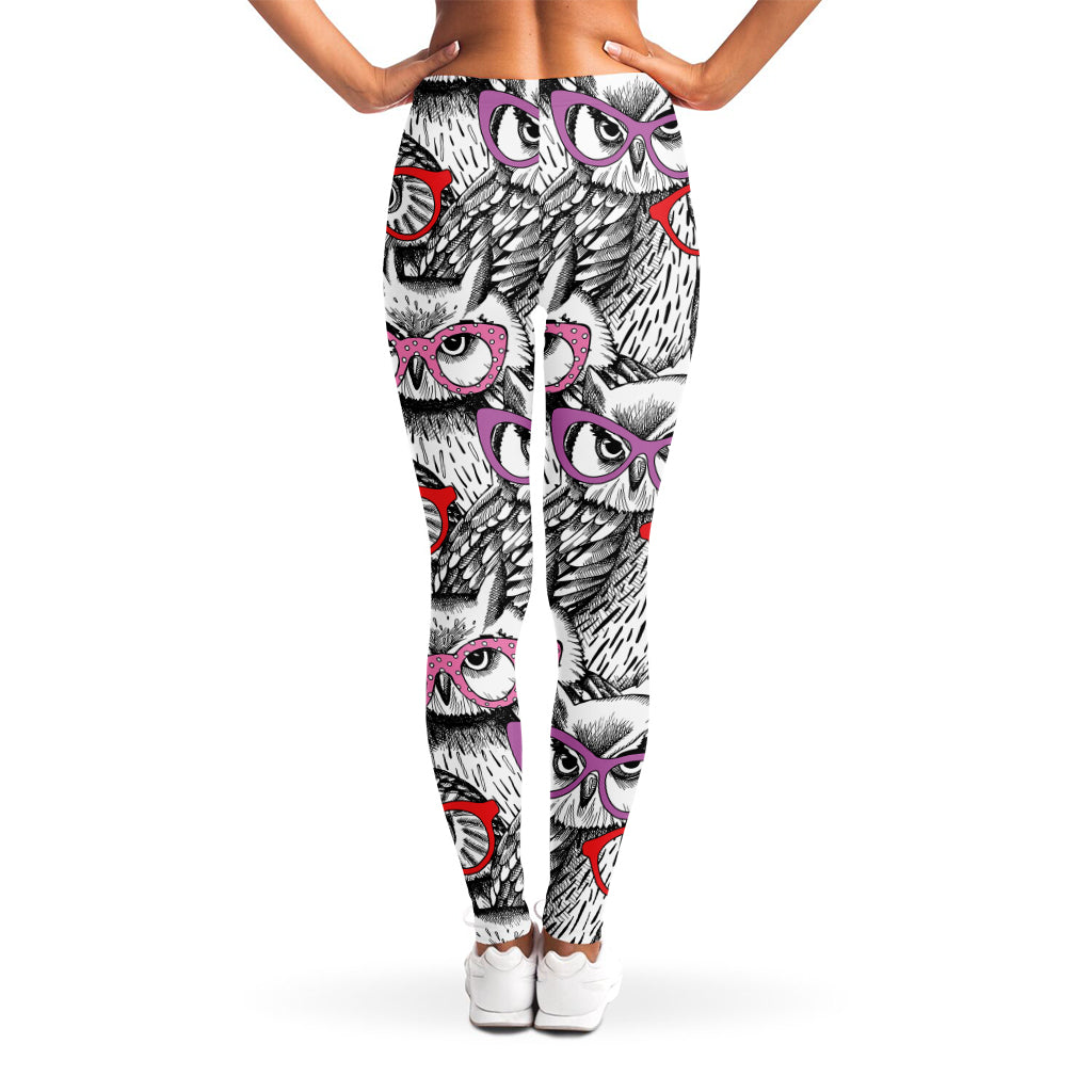 Owl With Glasses Pattern Print Women's Leggings